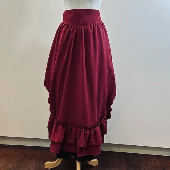 Womens Burgundy Ruffled Tiered Skirt - Picture 6 of 9